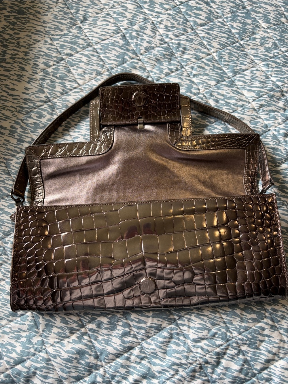 Sondra Roberts Bronze Croc-Embossed Shoulder Bag - Picture 3 of 6